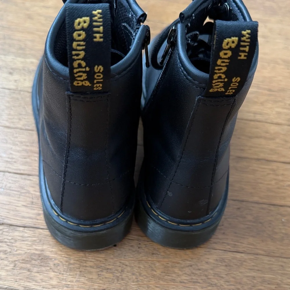 Dr. Martens Black Leather Lace-Up Ankle Boots with Yellow Stitching - Picture 9 of 10